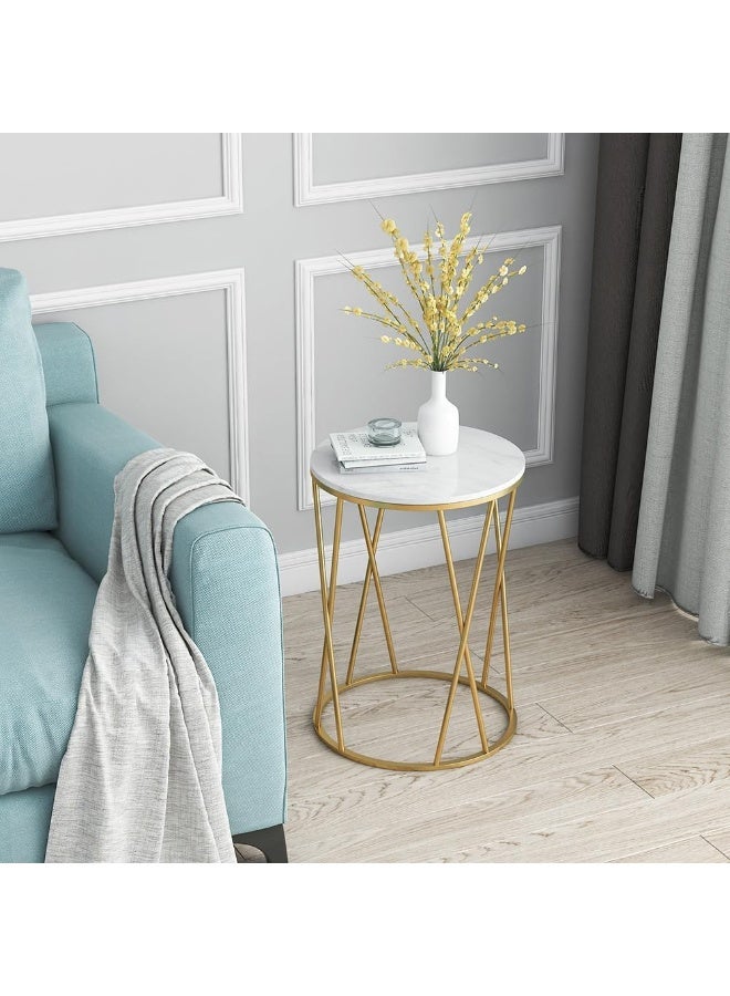 YINZUO Round Marble Coffee Table with Natural Marble Top, Welded Metal Frame, No Assembly Needed, Sofa Side Table, Bedside Table (Design 3) - Image 4
