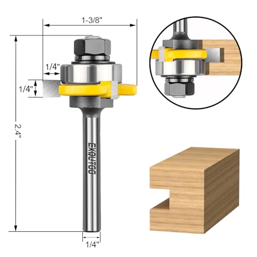 Exqutoo 2 Pieces 3 Teeth T Shape Tongue and Groove Router Bit Set 1/4 Inch Shank, Slot depth 1/4", Slot height 1/4",Shelves & Cabinet,Woodworking Tools (1/4 Shank) - Image 2