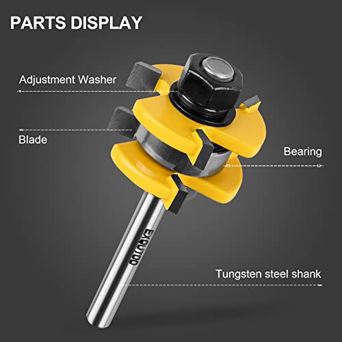 Exqutoo 2 Pieces 3 Teeth T Shape Tongue and Groove Router Bit Set 1/4 Inch Shank, Slot depth 1/4", Slot height 1/4",Shelves & Cabinet,Woodworking Tools (1/4 Shank) - Image 5