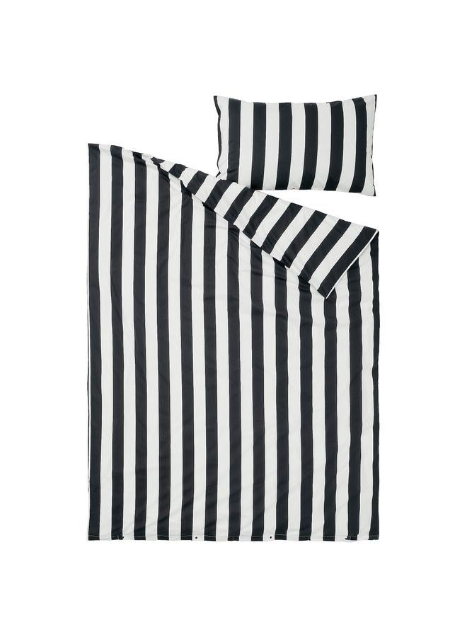 زبون غطاء لحاف وغطاء وسادة، أسود/أبيض/مخطط، 150×200/50×80 سم - Image 5
