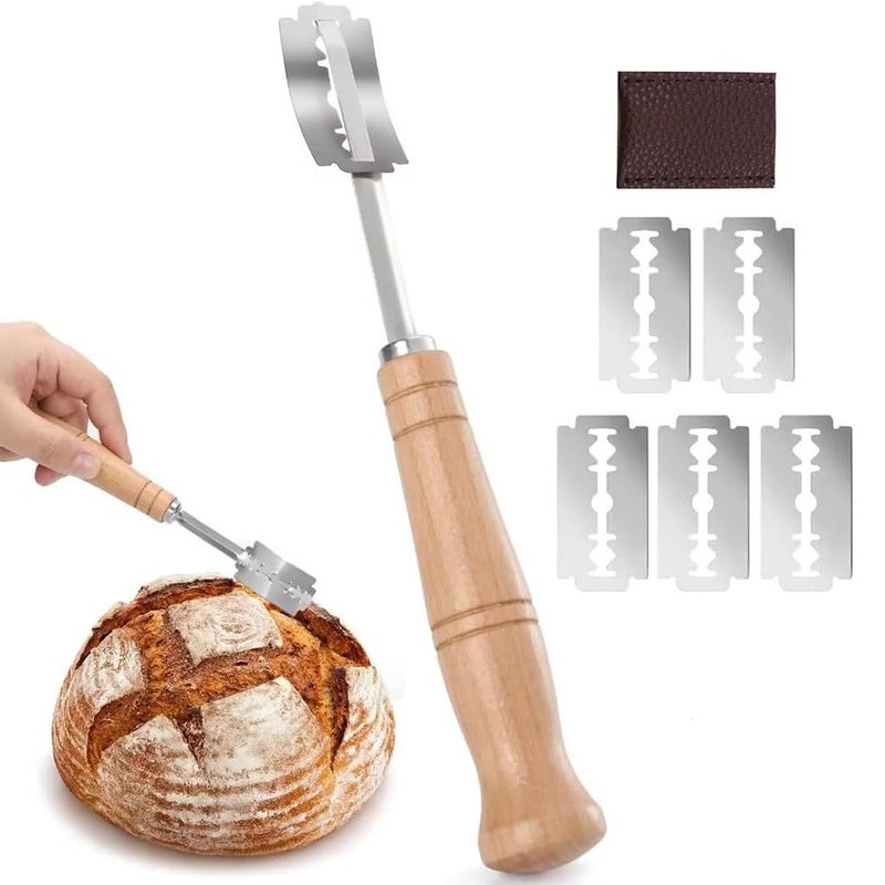 Supvox Bread Lame with 5 Pieces Replaceable Blades Stainless Steel Bread Knife with Wooden Handle Professional Baking Kitchen Bread Lame for Bread Baking Sourdough Country Bread - Image 1