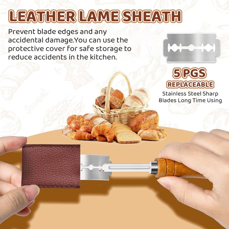 Supvox Bread Lame with 5 Pieces Replaceable Blades Stainless Steel Bread Knife with Wooden Handle Professional Baking Kitchen Bread Lame for Bread Baking Sourdough Country Bread - Image 4