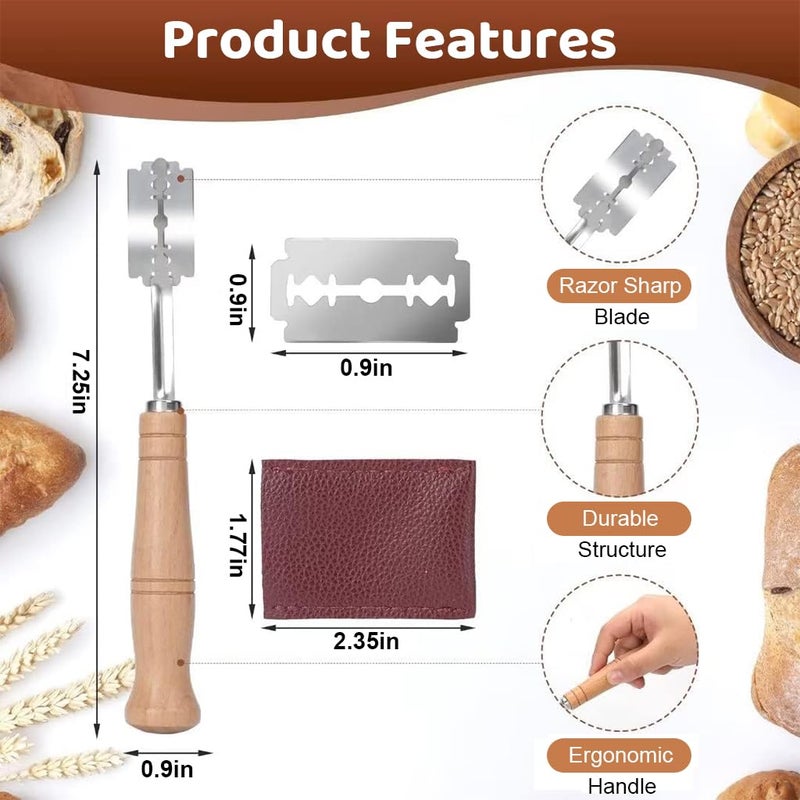 Supvox Bread Lame with 5 Pieces Replaceable Blades Stainless Steel Bread Knife with Wooden Handle Professional Baking Kitchen Bread Lame for Bread Baking Sourdough Country Bread - Image 2