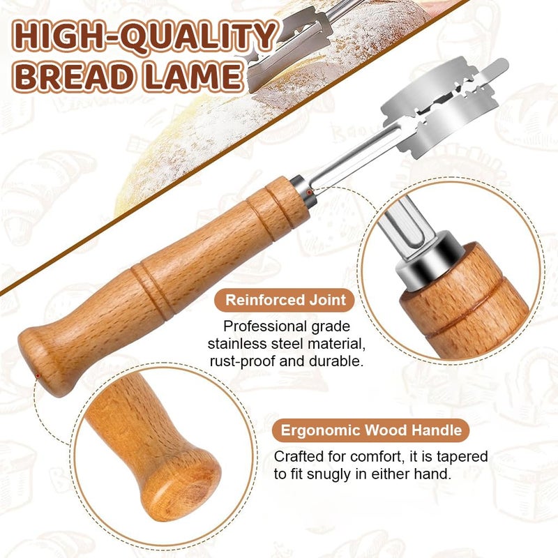 Supvox Bread Lame with 5 Pieces Replaceable Blades Stainless Steel Bread Knife with Wooden Handle Professional Baking Kitchen Bread Lame for Bread Baking Sourdough Country Bread - Image 3