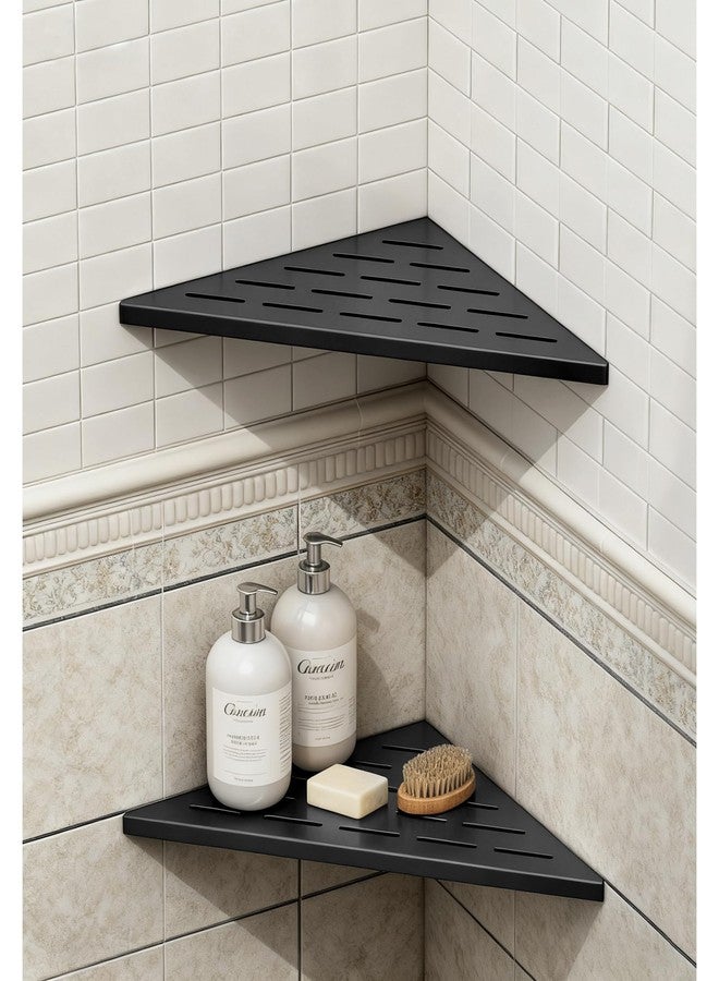 Homevacious 10 Inch Corner Shower Shelf 2 Pcs 304 Stainless Steel Slot Design Recessed Corner Shelves for Tiled Wall Bathroom Organizer No Drilling Matte Black - Image 1