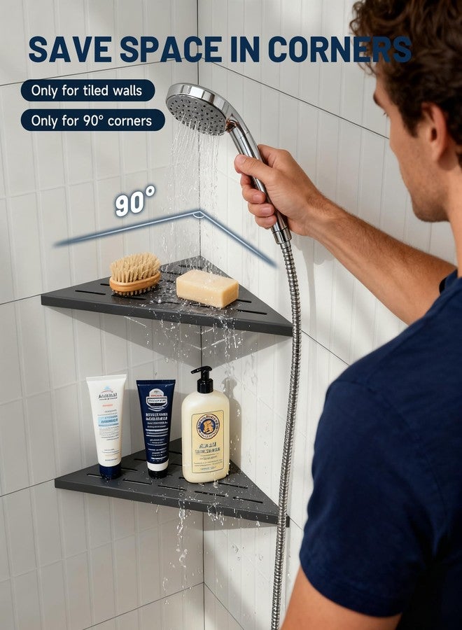 Homevacious 10 Inch Corner Shower Shelf 2 Pcs 304 Stainless Steel Slot Design Recessed Corner Shelves for Tiled Wall Bathroom Organizer No Drilling Matte Black - Image 3