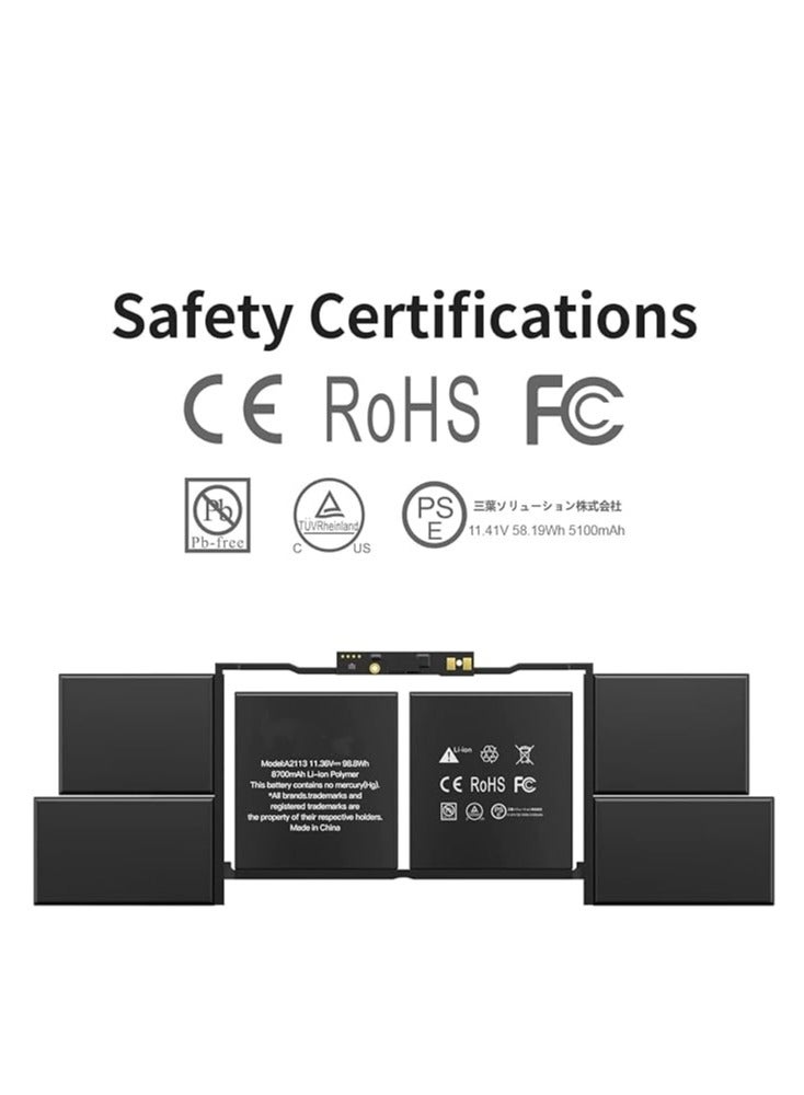 Terabyte بطارية لابتوب بديلة A2113 A2141 متوافقة مع ماك بوك برو ريتينا 16 إنش A2141 2019 EMC 3347 BTO/CTO MVVJ2xx/A MVVK2xx/A MVVL2xx/A MVVM2xx/A [لي-بوليمر 8790 مللي أمبير/99.8 واط ساعي] - Image 2