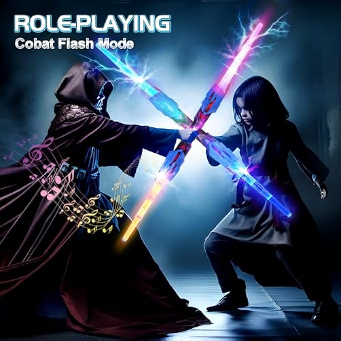 LIGHTSABERS FOR KIDS,2 IN 1 LIGHTSABERS RGB 16 LIGHTS RECHARGEABLE LIGHTS UP SABER WITH FX SOUND AND TELESCOPIC HANDLE BOYS GIFT（BLACK） - Image 3