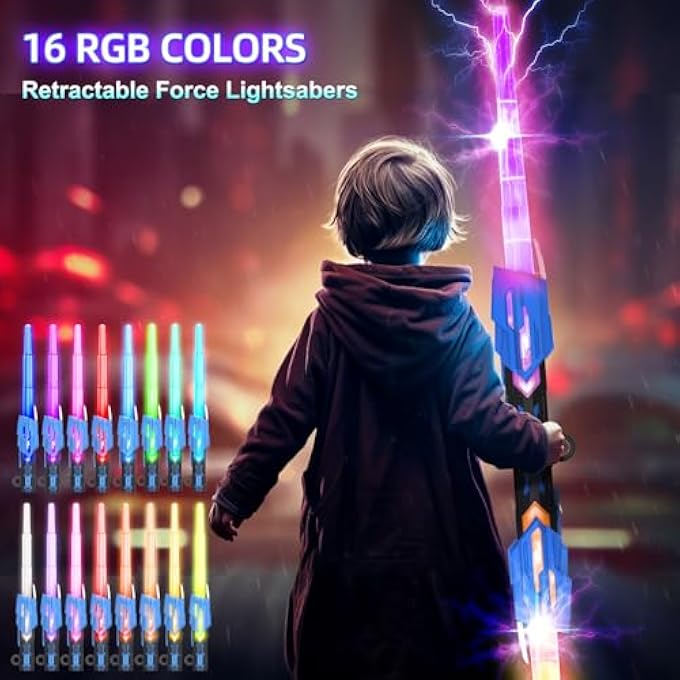 LIGHTSABERS FOR KIDS,2 IN 1 LIGHTSABERS RGB 16 LIGHTS RECHARGEABLE LIGHTS UP SABER WITH FX SOUND AND TELESCOPIC HANDLE BOYS GIFT（BLACK） - Image 2