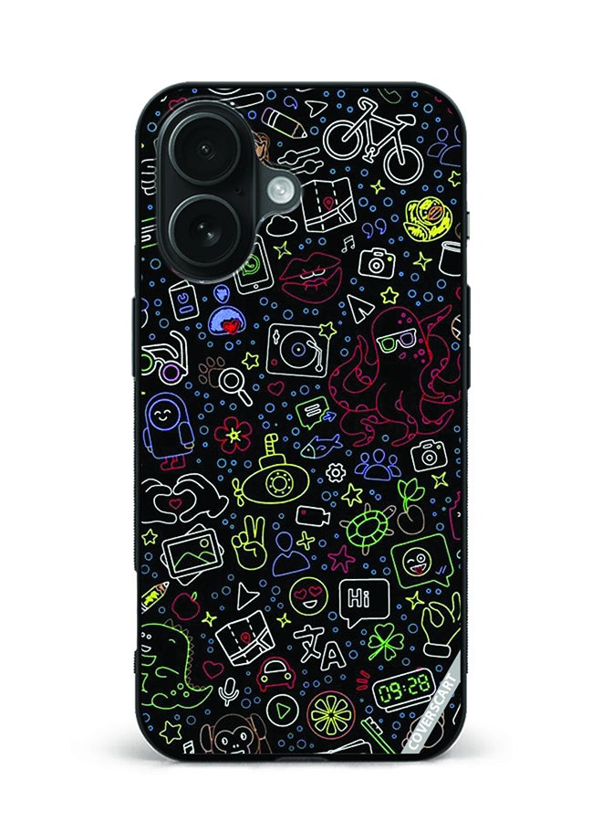 Protective Case Cover For Apple iPhone 16 Plus Doodling Design Black
