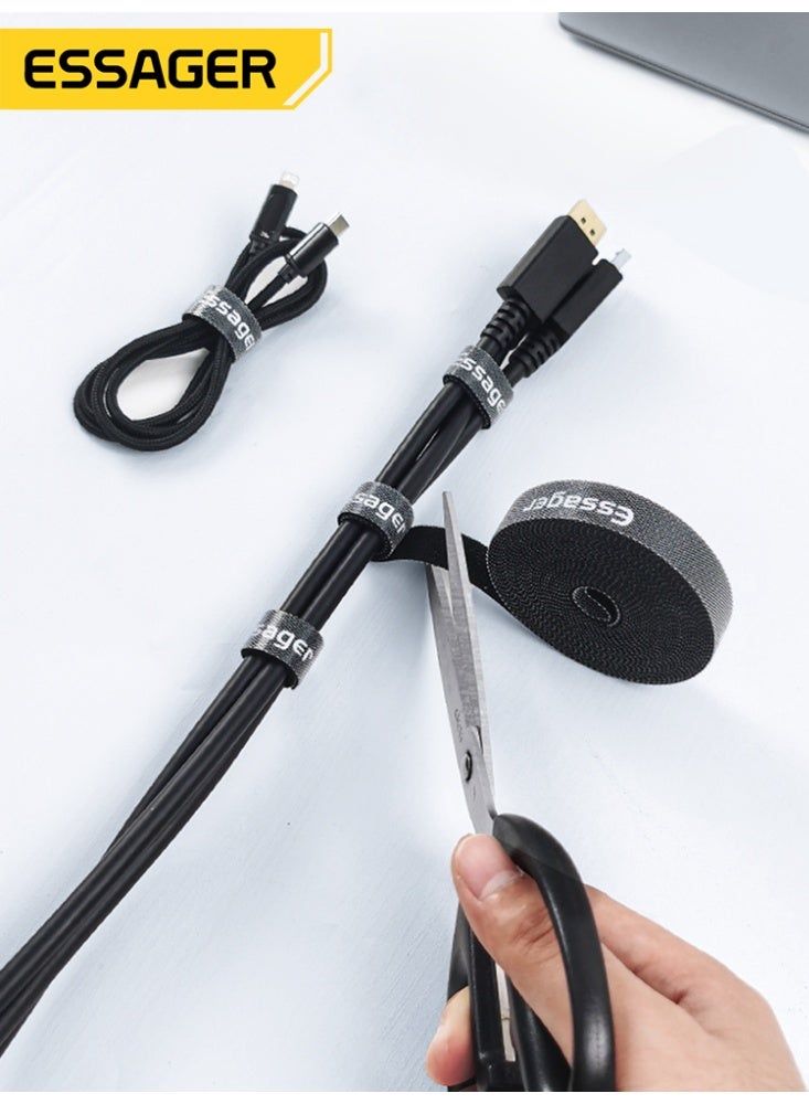 ESSAGER 5m Cable Management Tape, Self-Gripping Nylon Cable Tie Roll, Reusable and Cut-to-Length Cord Organizer for Home, Office and Travel (Black) - Image 1