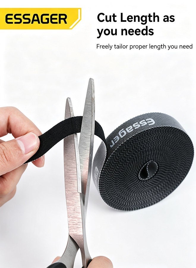 ESSAGER 5m Cable Management Tape, Self-Gripping Nylon Cable Tie Roll, Reusable and Cut-to-Length Cord Organizer for Home, Office and Travel (Black) - Image 5