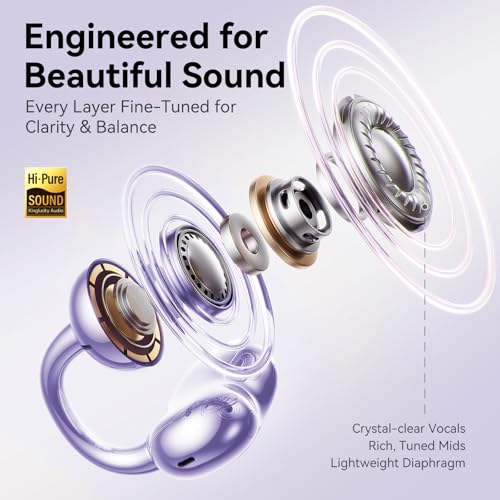 Kinglucky Stylish Open-Ear Clip-On Earbuds with Jewelry Bow Earrings, Lightweight & Comfortable Fit, Fashionable Open-Ear Buds Headphones for Women, Ideal for Work, Running, and Daily Wear Purple - Image 4