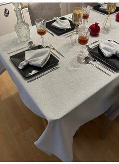 Zeren Home Glittered Carefree Tablecloth Silver + 12 Napkins  - Image 1