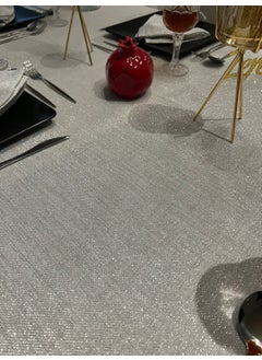 Zeren Home Glittered Carefree Tablecloth Silver + 12 Napkins  - Image 5