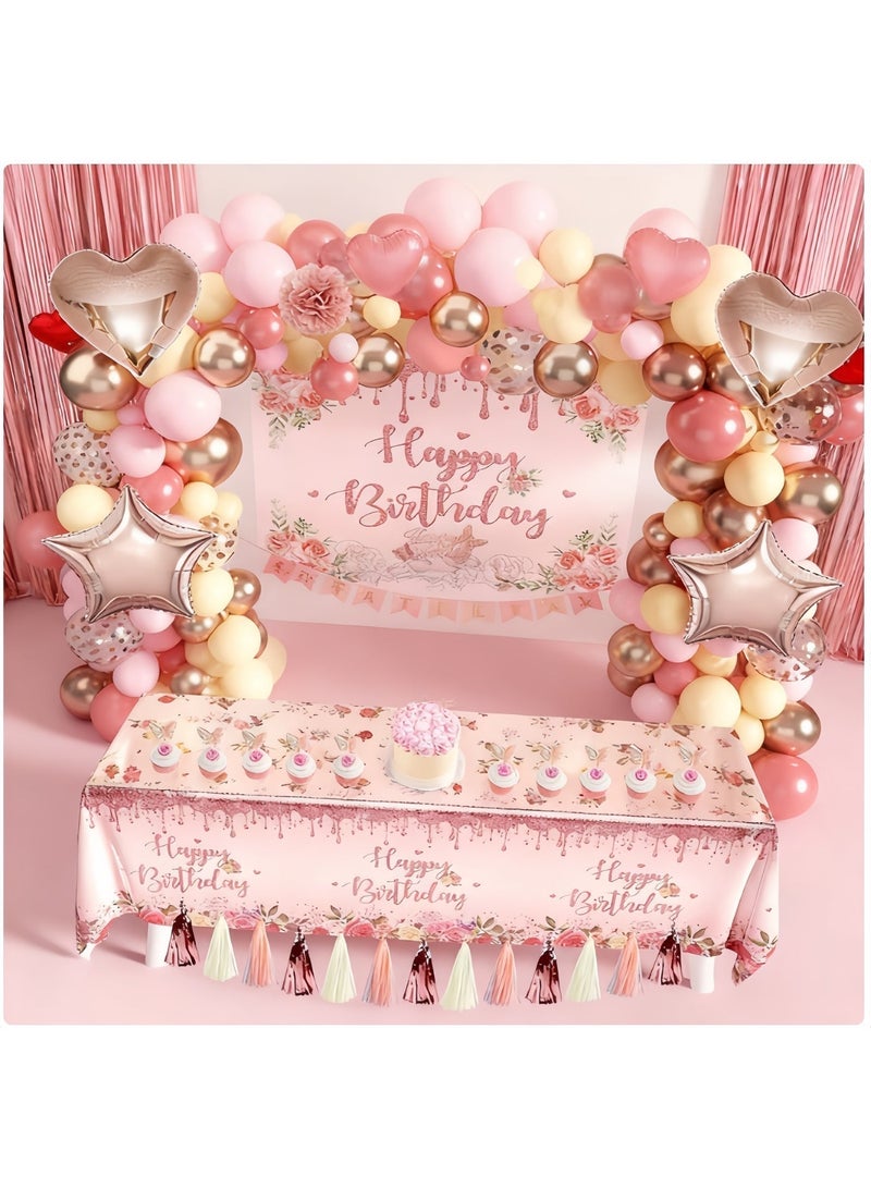 عالم البالونات مجموعة زينة حفلات أعياد الميلاد باللون الذهبي الوردي، مستلزمات حفلات أعياد الميلاد باللون الوردي، مناسبة للفتيات والنساء. - Image 5