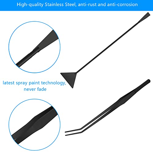 Liveek Aquarium Aquascape Tools Kit 15in, 4 in 1 Anti-Rust Aquatic Plant Aquascaping Tool Stainless Steel Tweezer Scissor Spatula for Aquarium Tank Clean Fish Tank Aquascape Accessories Set (black) - Image 3