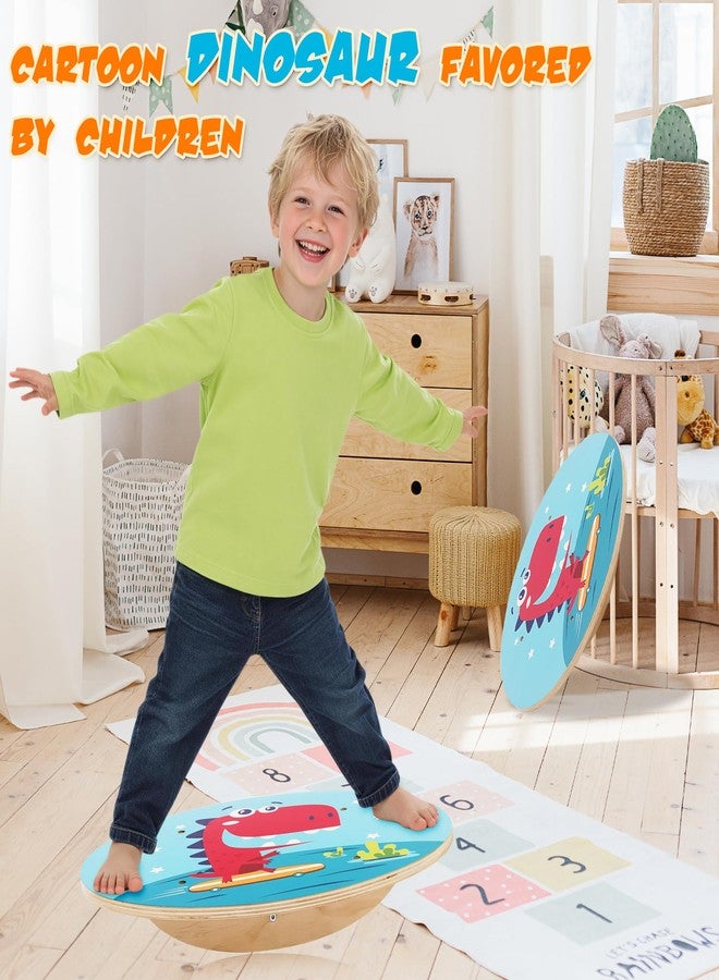 Jomifin Kids Wobble Balance Board - Wooden Rocker Board for Toddlers & Children, 123 LBS Durable Montessori Sensory Training Toy, Cute Red Dinosaur Pattern for Indoor & Outdoor Active Play - Image 2