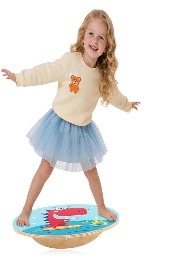 Jomifin Kids Wobble Balance Board - Wooden Rocker Board for Toddlers & Children, 123 LBS Durable Montessori Sensory Training Toy, Cute Red Dinosaur Pattern for Indoor & Outdoor Active Play - Image 1