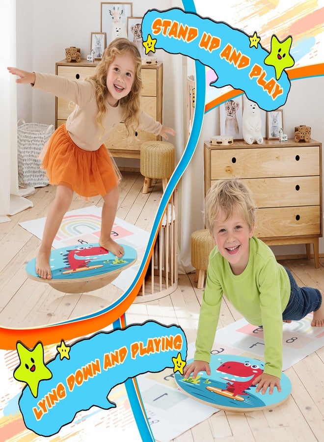 Jomifin Kids Wobble Balance Board - Wooden Rocker Board for Toddlers & Children, 123 LBS Durable Montessori Sensory Training Toy, Cute Red Dinosaur Pattern for Indoor & Outdoor Active Play - Image 5