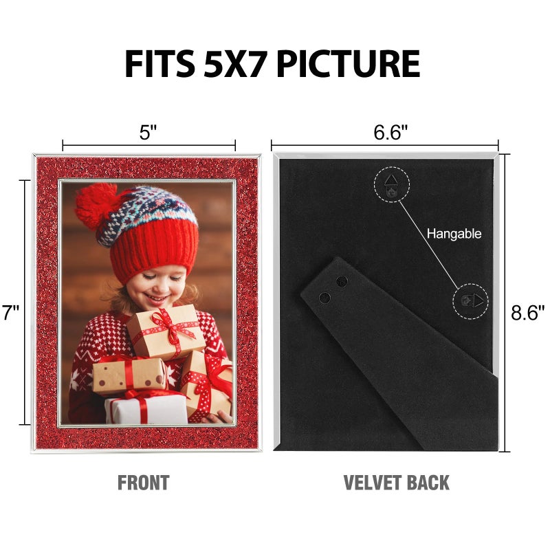 HIKWADERY 5x7 Picture Frame Glitter  Red Bling 5 by 7 Photo Frames with HD Real Glass  for Wall or Tabletop Display  Christmas Gifts Decorations (5 x 7  Red) - Image 5