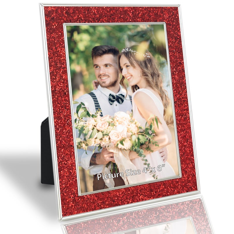 HIKWADERY 5x7 Picture Frame Glitter  Red Bling 5 by 7 Photo Frames with HD Real Glass  for Wall or Tabletop Display  Christmas Gifts Decorations (5 x 7  Red) - Image 1