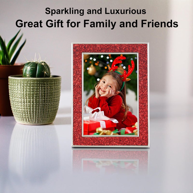 HIKWADERY 5x7 Picture Frame Glitter  Red Bling 5 by 7 Photo Frames with HD Real Glass  for Wall or Tabletop Display  Christmas Gifts Decorations (5 x 7  Red) - Image 2
