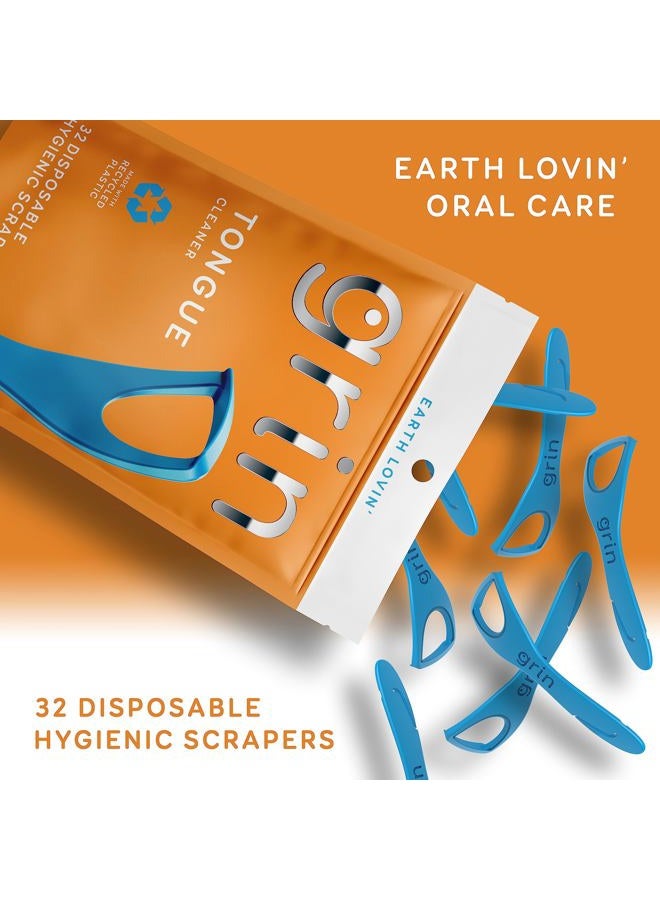 GRIN Tongue Cleaner, 32 Count, Disposable Tongue Cleaner, Hygienic Scraper, Recycled Plastic, Clean Tongue, Promote Fresh Breath, Includes Safe Fold- Back Tooth Pick - Image 3