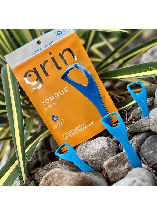 GRIN Tongue Cleaner, 32 Count, Disposable Tongue Cleaner, Hygienic Scraper, Recycled Plastic, Clean Tongue, Promote Fresh Breath, Includes Safe Fold- Back Tooth Pick - Image 5