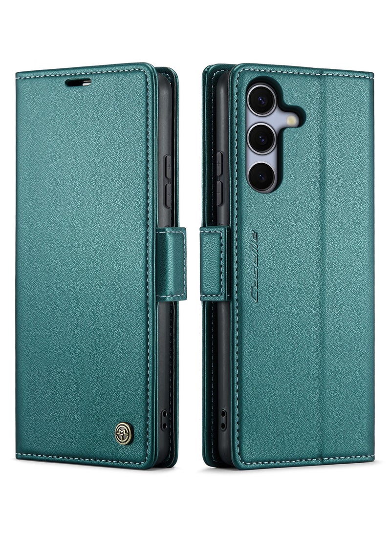 CaseMe Flip Wallet Case For Samsung Galaxy S25 Plus RFID Blocking PU Leather Wallet Flip Folio Case with Card Holder Kickstand Shockproof Phone Cover - Green - Image 1