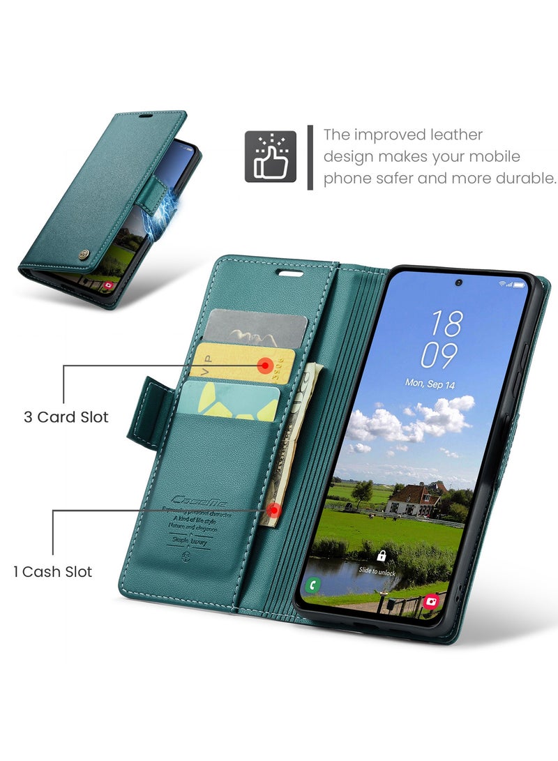 CaseMe Flip Wallet Case For Samsung Galaxy S25 Plus RFID Blocking PU Leather Wallet Flip Folio Case with Card Holder Kickstand Shockproof Phone Cover - Green - Image 2