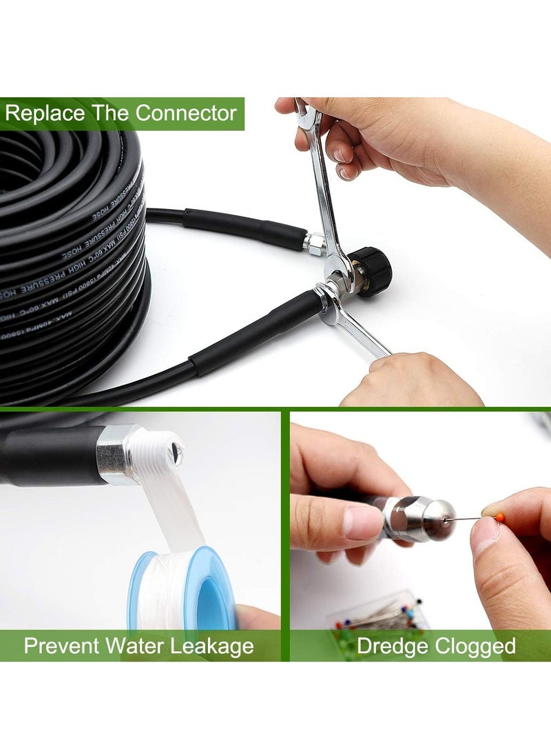 Excefore - Sewer Jetter Kit, 50FT for Pressure Washer, 5800PSI Drain Cleaner Hose, 1/4 Inch NPT Corner Rotating and Button Nose Sewer Jetting Nozzle Spanner Waterproof Tape Quick Connect Set - Image 1