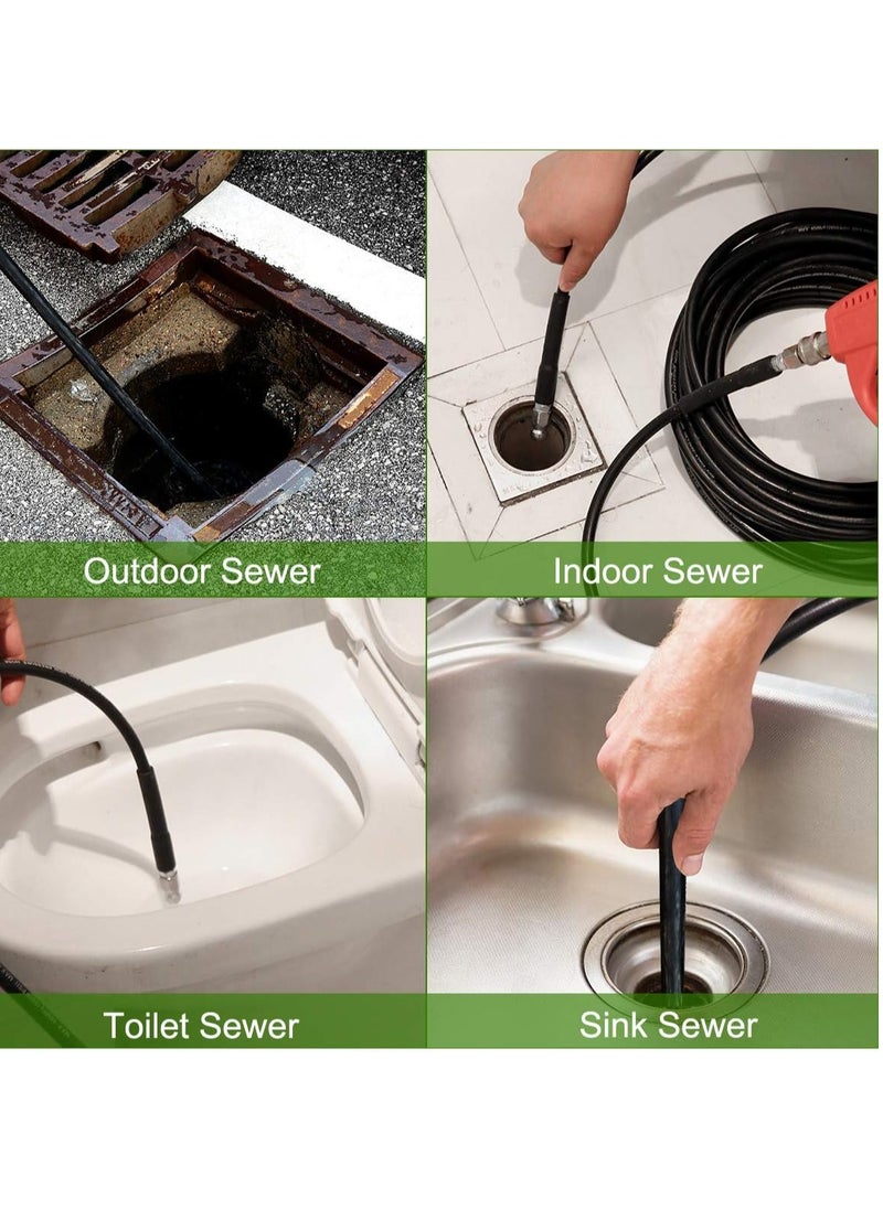 Excefore - Sewer Jetter Kit, 50FT for Pressure Washer, 5800PSI Drain Cleaner Hose, 1/4 Inch NPT Corner Rotating and Button Nose Sewer Jetting Nozzle Spanner Waterproof Tape Quick Connect Set - Image 1