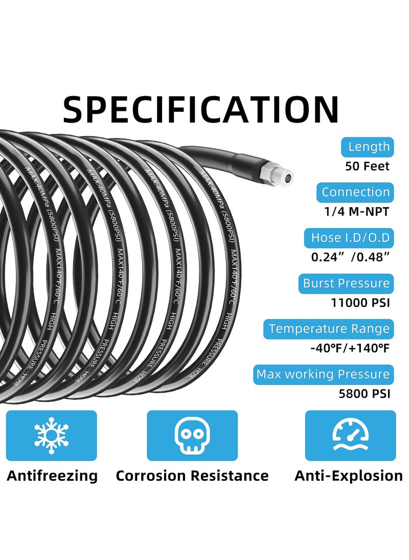 Excefore - Sewer Jetter Kit, 50FT for Pressure Washer, 5800PSI Drain Cleaner Hose, 1/4 Inch NPT Corner Rotating and Button Nose Sewer Jetting Nozzle Spanner Waterproof Tape Quick Connect Set - Image 1