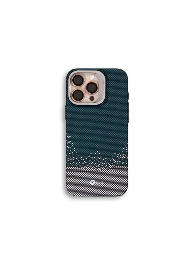 YNOT MagSafe carbon fiber protection case with camera stand for iPhone 13 - Green dotted with white - Image 1