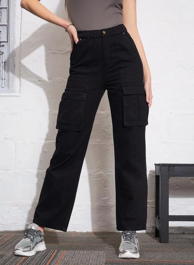 SASSAFRAS High Rise Box Pocket Cargo Jeans by Styli