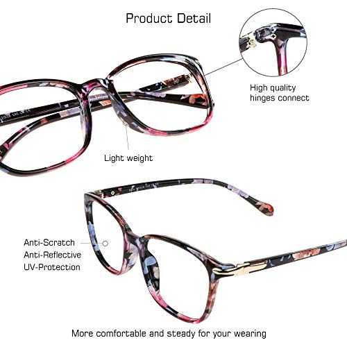 VisionGlobal Blue Light Blocking Glasses for Women, Anti Eyestrain, Computer Reading, TV Glasses, Stylish Square Frame, Anti Glare(No Magnification) - Image 2