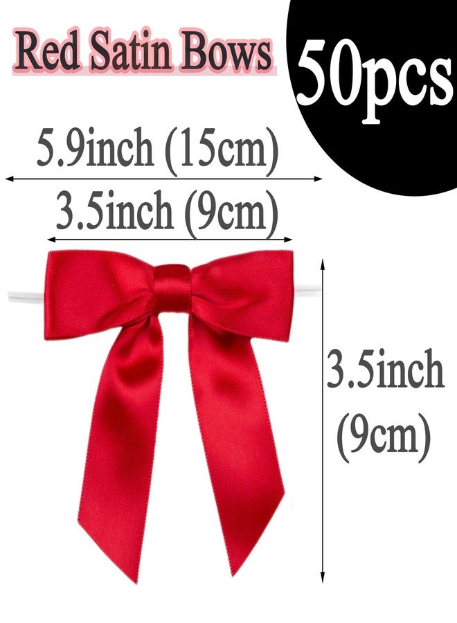 AKLVBL 3.5 Inches Red Bows, 50pcs Satin Ribbon Twist Tie Bows for Treats, Gift Wrapping, Christmas Decor, DIY - Image 2