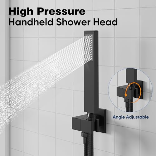 ESNBIA Shower System Black, All Metal Ceiling Shower Faucet Set with Pressure Balance Valve Kit,10" Rain Heads with Handheld Spray Combo, Matte Black - Image 5