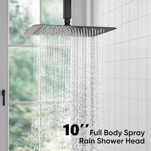 ESNBIA Shower System Black, All Metal Ceiling Shower Faucet Set with Pressure Balance Valve Kit,10" Rain Heads with Handheld Spray Combo, Matte Black - Image 4