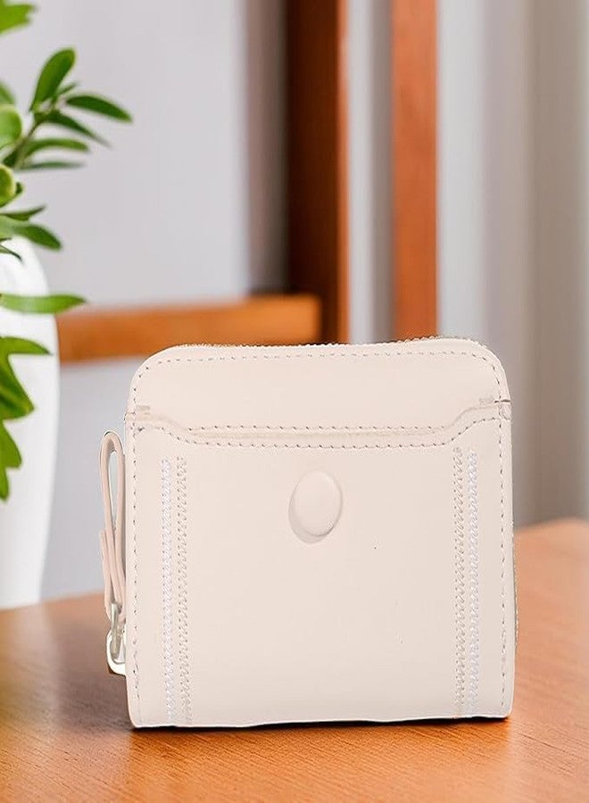 Kuber Industries PU Embroidered Thread Work Credit Card Case Holder Purse, Coin Pocket Wallet for Women | Portable Cute Mini Wallet for Girls | Hand Wallet for College Girls | KS-2, Beige - Image 2