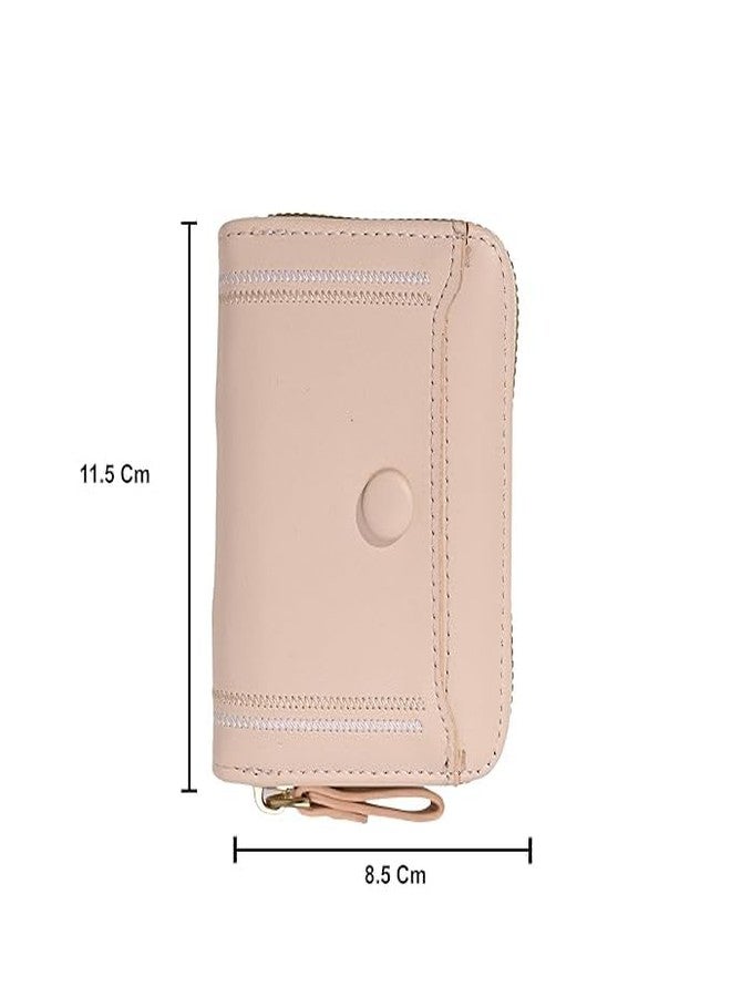 Kuber Industries PU Embroidered Thread Work Credit Card Case Holder Purse, Coin Pocket Wallet for Women | Portable Cute Mini Wallet for Girls | Hand Wallet for College Girls | KS-2, Beige - Image 3