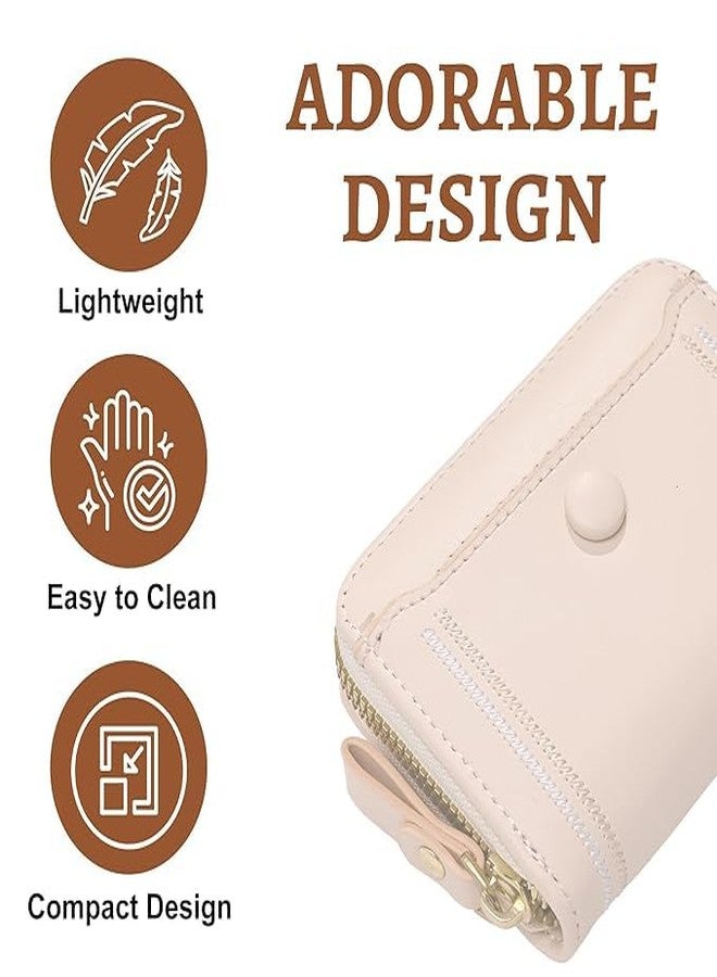 Kuber Industries PU Embroidered Thread Work Credit Card Case Holder Purse, Coin Pocket Wallet for Women | Portable Cute Mini Wallet for Girls | Hand Wallet for College Girls | KS-2, Beige - Image 4