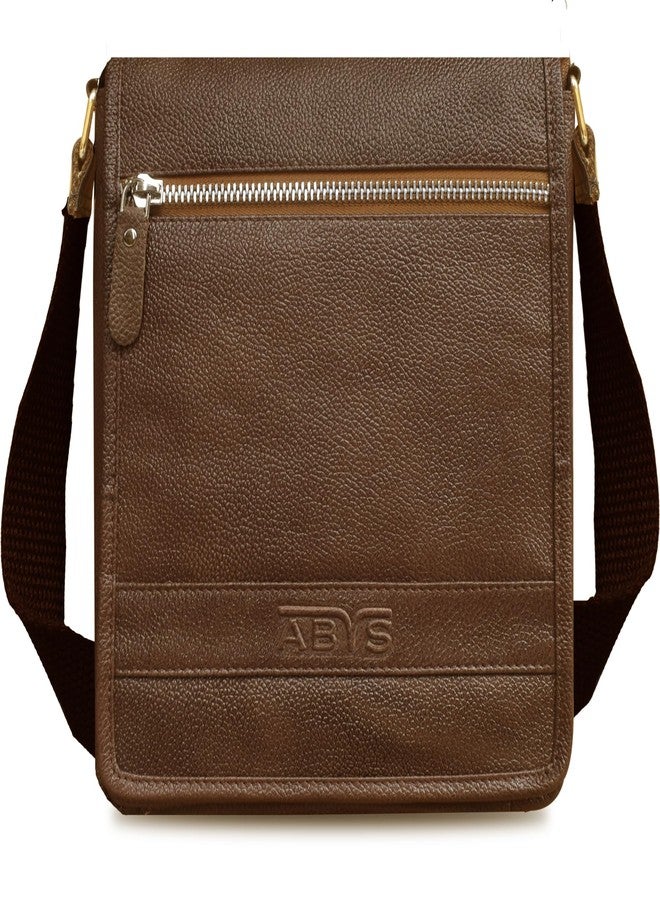 ABYS حقيبة نقود جلدية أصلية من ABYS، لون بني فاتح، للجنسين || حقيبة كتف || حقيبة للرقبة || حقيبة سفر بحزام قابل للتعديل - Image 1