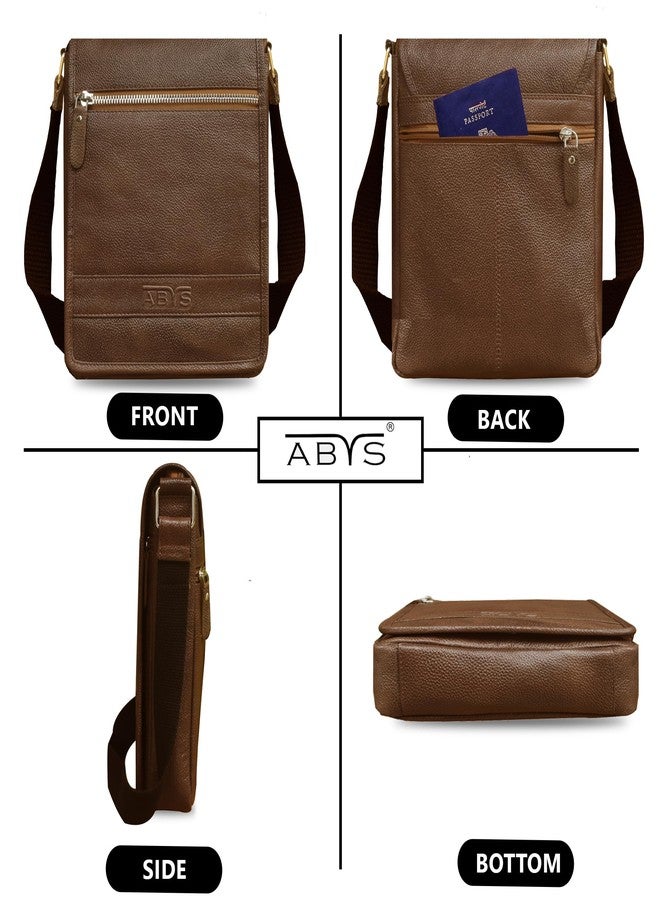 ABYS حقيبة نقود جلدية أصلية من ABYS، لون بني فاتح، للجنسين || حقيبة كتف || حقيبة للرقبة || حقيبة سفر بحزام قابل للتعديل - Image 4