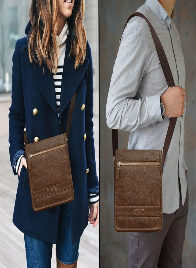 ABYS حقيبة نقود جلدية أصلية من ABYS، لون بني فاتح، للجنسين || حقيبة كتف || حقيبة للرقبة || حقيبة سفر بحزام قابل للتعديل - Image 3