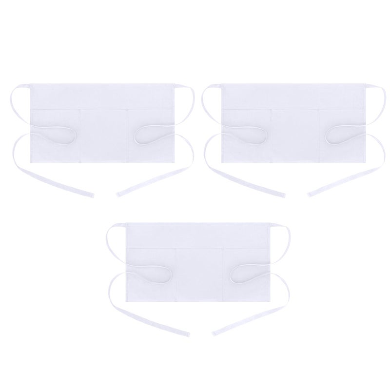 BOHARERS Waist Apron with 3 Pockets 3 Pack White Waitress Server Short Apron