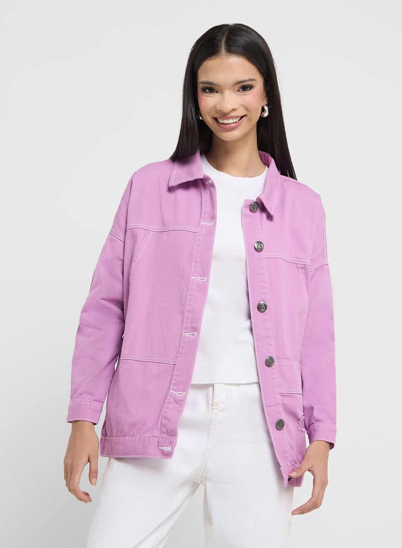 Daisy Street Distressed Denim Jacket  - Image 1