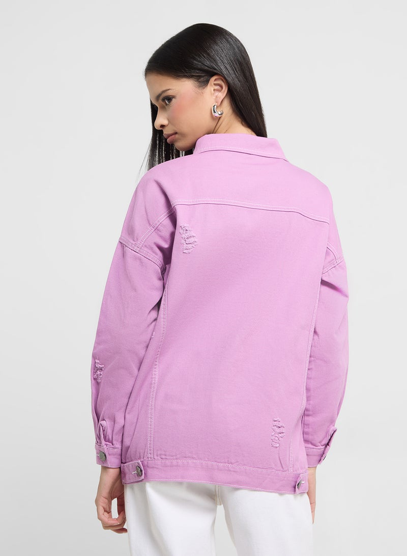 Daisy Street Distressed Denim Jacket  - Image 2