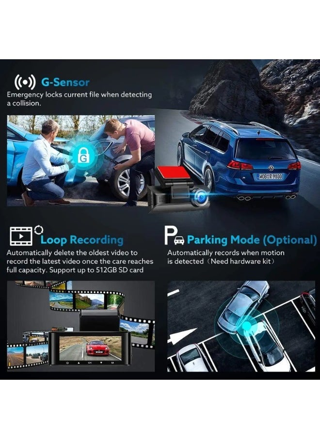 AZDOME 4k Dash cam 3 channel dash cam front, rear and interior dash cam car camera night vision dash cam for cars  - Image 5